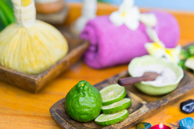 Close-up of chopped vegetables on cutting board