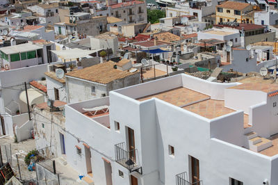 High angle view of buildings in city