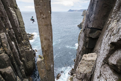 Panoramic view of sea and rock formation against sky