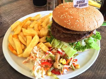 Close-up of food served on table