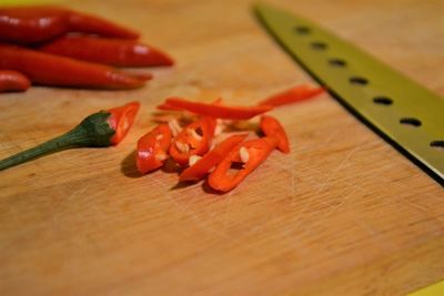 Close-up of chopped vegetables on cutting board