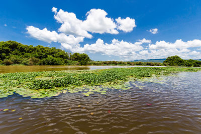 Scenic view of lake against sky