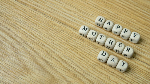 High angle view of text on table