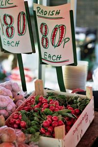 Close-up of various vegetables for sale in market