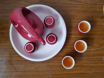 High angle view of breakfast on table