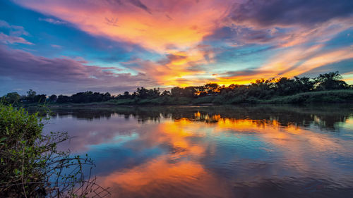 Scenic view of lake against sky during sunset