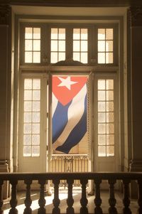 View of flags on window