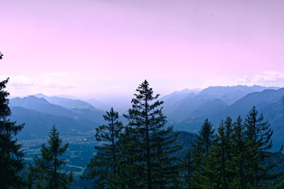 Scenic view of mountains against sky during sunset