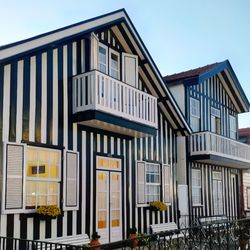 Exterior of colorful house with balcony