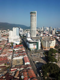 Aerial view komtar and chinese heritage house.