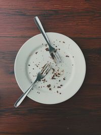 High angle view of bread in plate on table