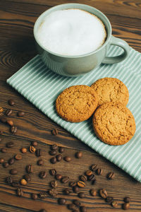 High angle view of cookies on table