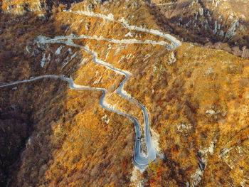 Aerial view of curvy mountain road.