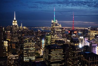 Illuminated buildings in city