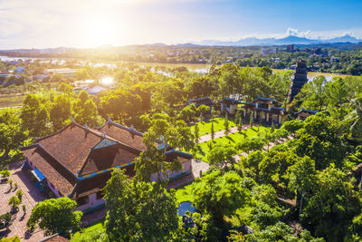 High angle view of townscape against sky