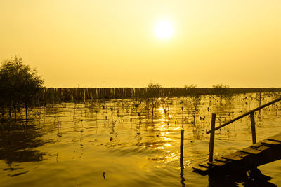 Scenic view of lake against sky during sunset