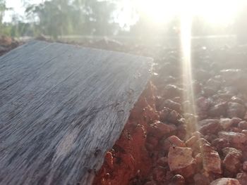 Close-up of wood against sky