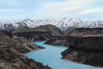 Scenic view of snowcapped mountains against sky