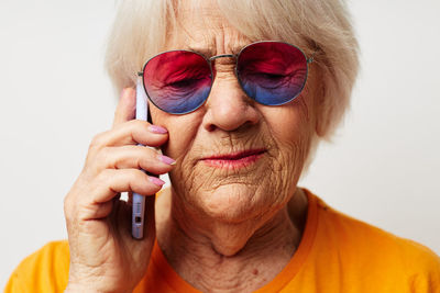 Close up of woman talking on smart phone