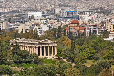 Athens, greece - april 28 2019 - aerial view of the temple of hephaestus or hephaisteion.