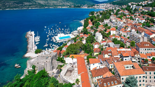 Herceg novi, montenegro. detailed panoramic shot. beautiful top view on the town