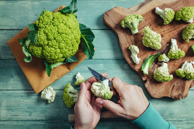 High angle view of vegetables on cutting board