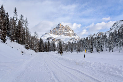 Panoramic view of snowcapped mountains against sky