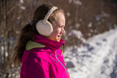 Portrait of girl in snow