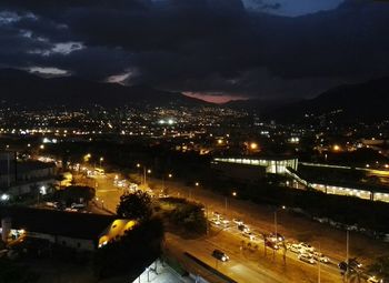 Illuminated cityscape at night