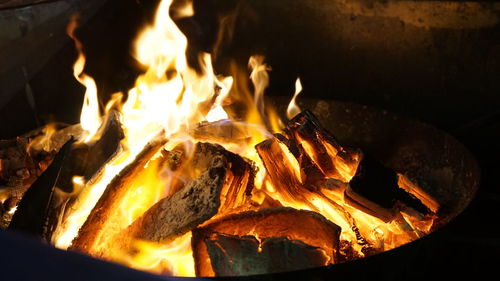 Close-up of bonfire at night