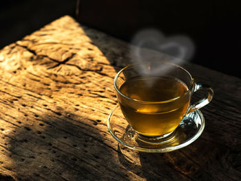 Close-up of tea cup on table