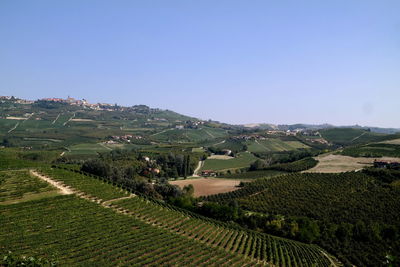 High angle view of landscape against clear sky