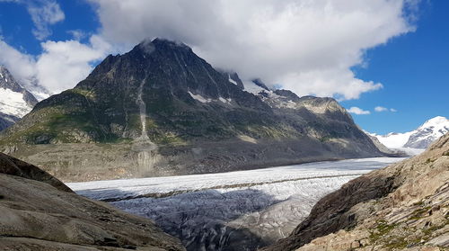 Aletsch glacier in the swiss alps with snowcapped mountains against sky