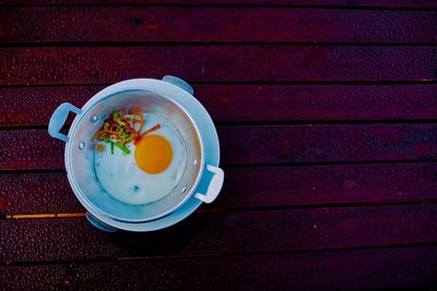 High angle view of tea cup on table