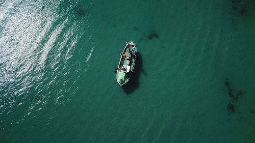 High angle view of boat in sea