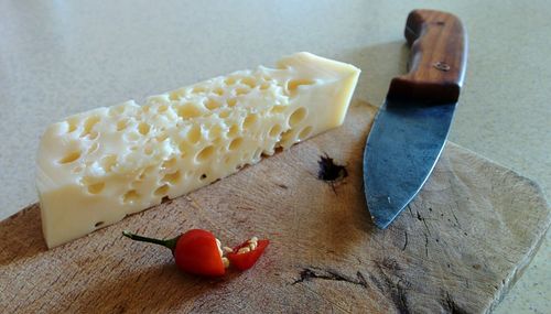 High angle view of chopped vegetables on cutting board