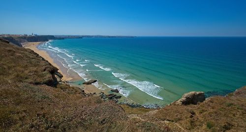 Scenic view of sea against clear sky