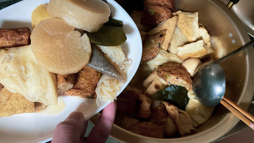 High angle view of person having breakfast