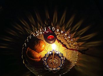 Close-up of puja plate at raksha bandhan