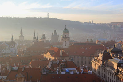 High angle view of buildings in prague