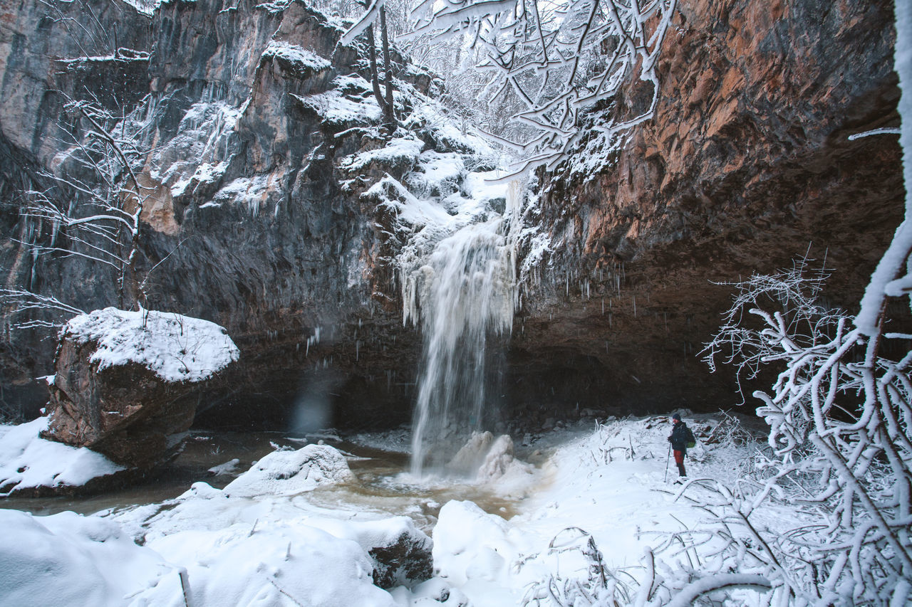 SCENIC VIEW OF WATERFALL IN FOREST