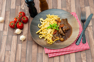 High angle view of food on table