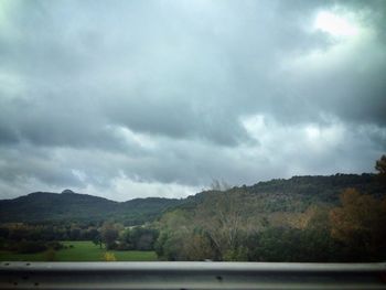 Scenic view of mountains against cloudy sky