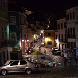 View of city street at night