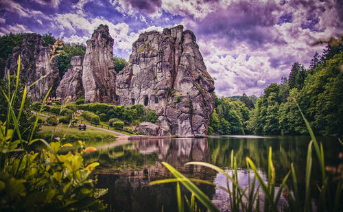 Panoramic view of lake against rock formation