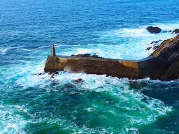 High angle view of chair in sea