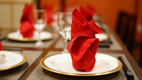 Close-up of dessert in plate on table