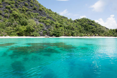 Scenic view of sea against blue sky