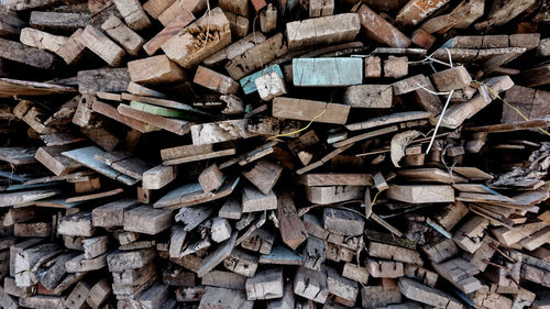 Full frame shot of logs in forest