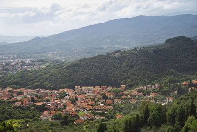 Aerial view of townscape against sky